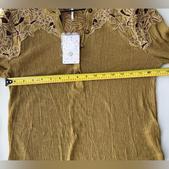 Free People Eazy Breezy Henley Lace Knit Thermal Long Sleeve Top S - Picture 5 of 5